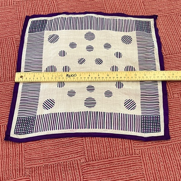 Geometric Patterned silk or rayon Scarf with Purple embroidered Border detail - Picture 2 of 12